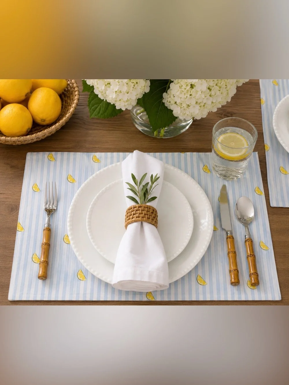 kate spade Blue and Yellow Lemon Stripe Placemats - Set of 4 NWT